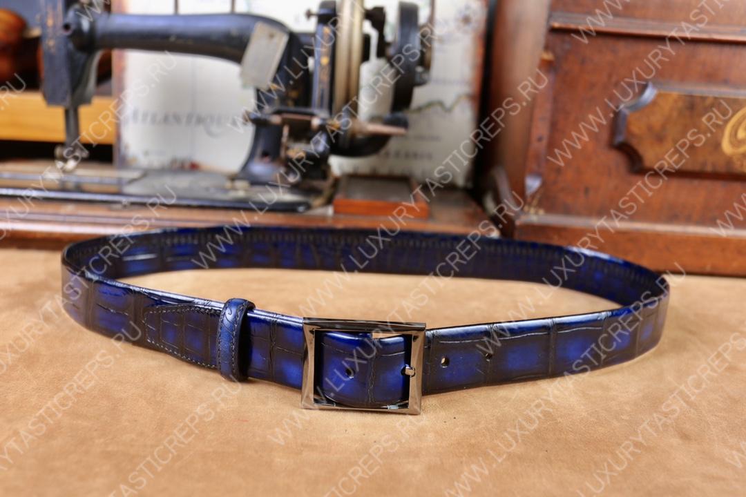BERLUTI ALLIGATOR BELT BLUE C0035-E2