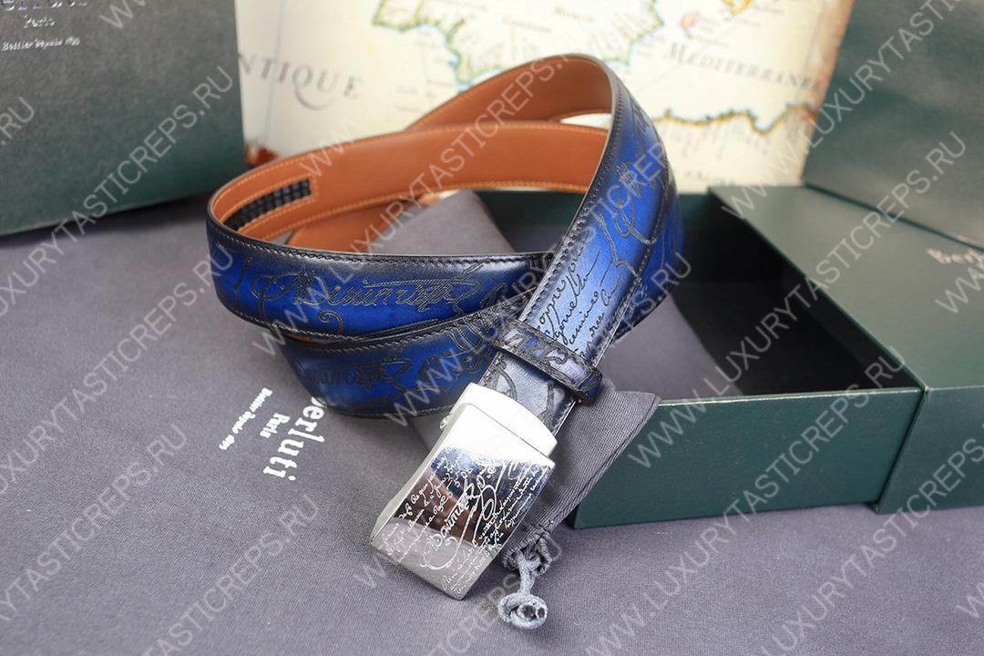 BERLUTI VENEZIA SCRITTO BELT BLUE C0020-R1