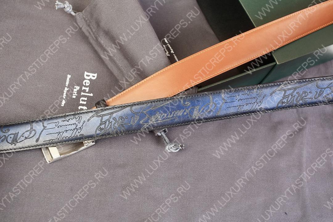 BERLUTI VENEZIA SCRITTO BELT BLUE C0020-R1