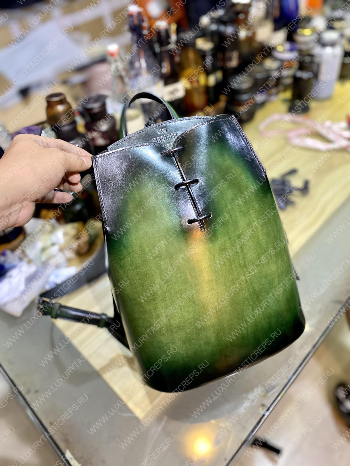 BERLUTI LEATHER BACKPACK GREEN S1223-V1