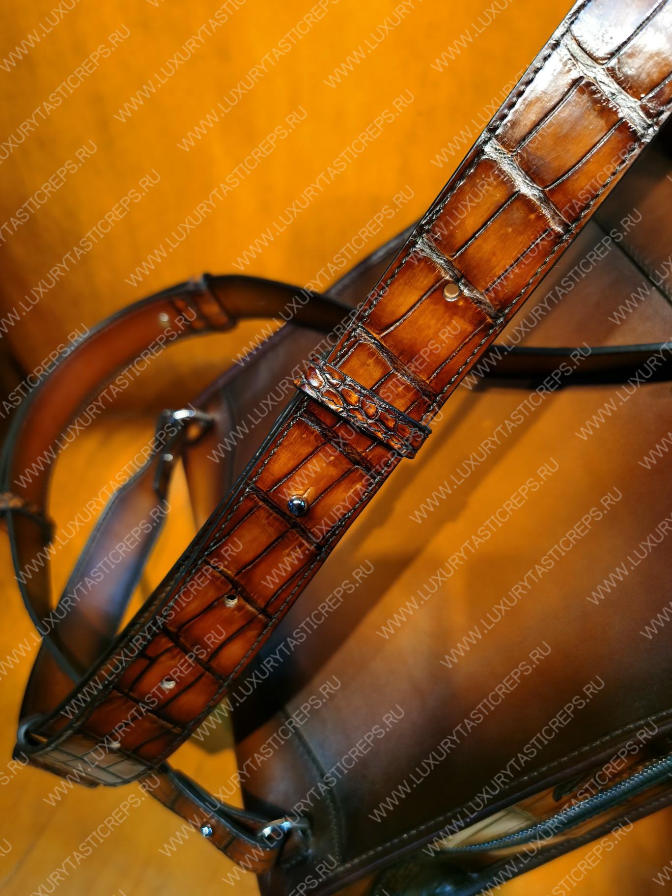 BERLUTI CROC EMBOSED LEATHER BACKPACK BROWN S1243-V3