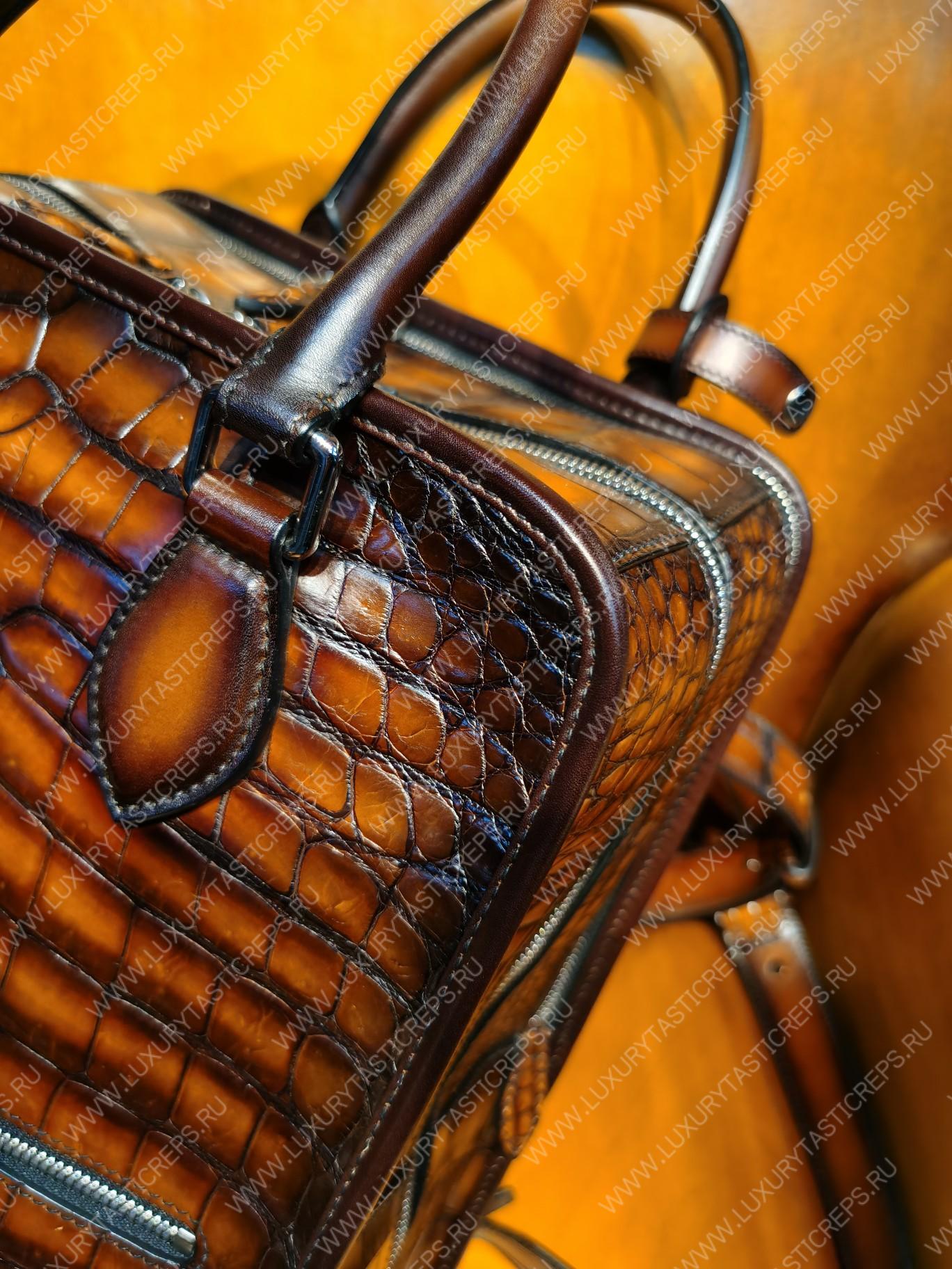 BERLUTI CROC EMBOSED LEATHER BACKPACK BROWN S1243-V3