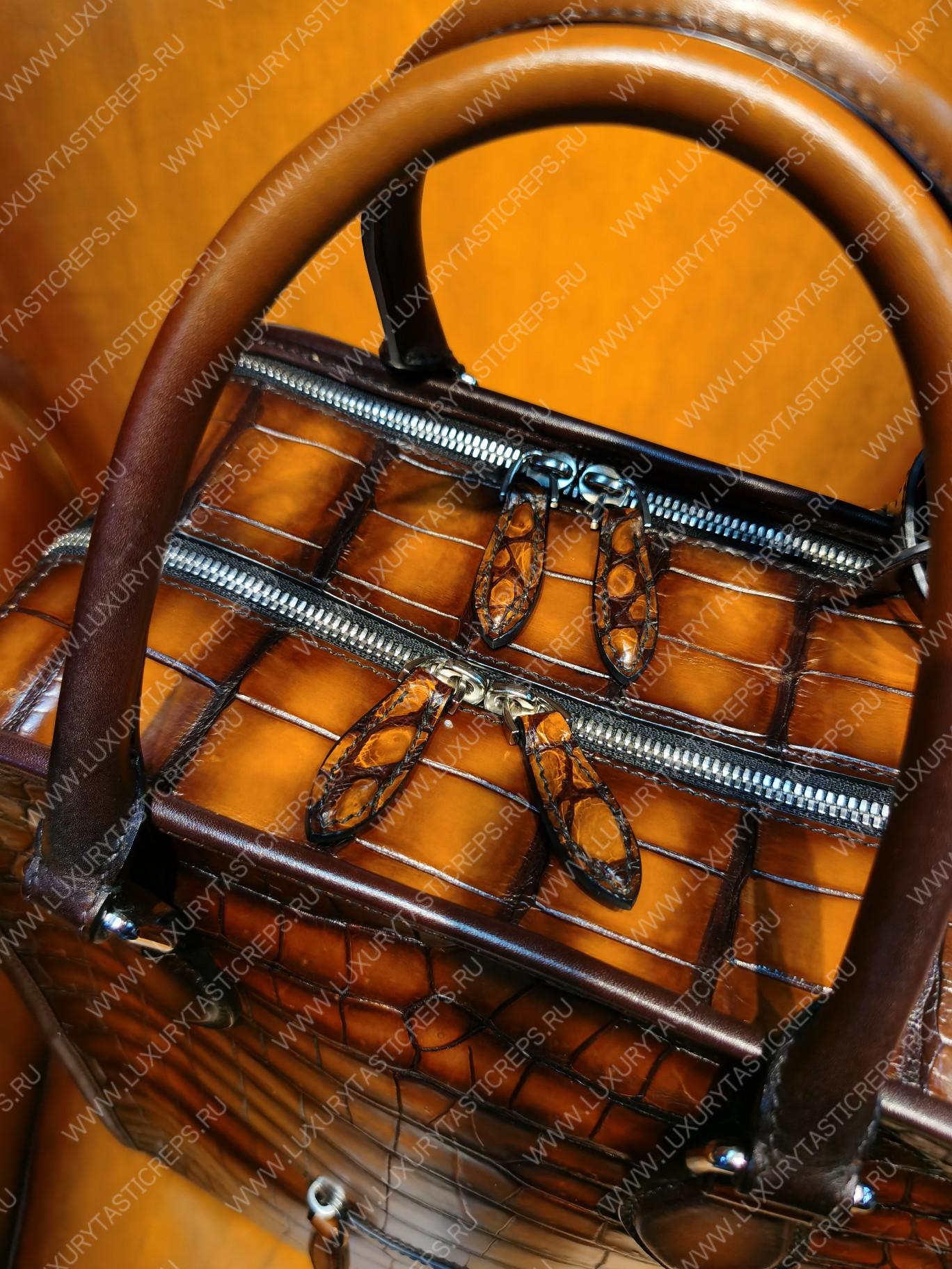 BERLUTI CROC EMBOSED LEATHER BACKPACK BROWN S1243-V3