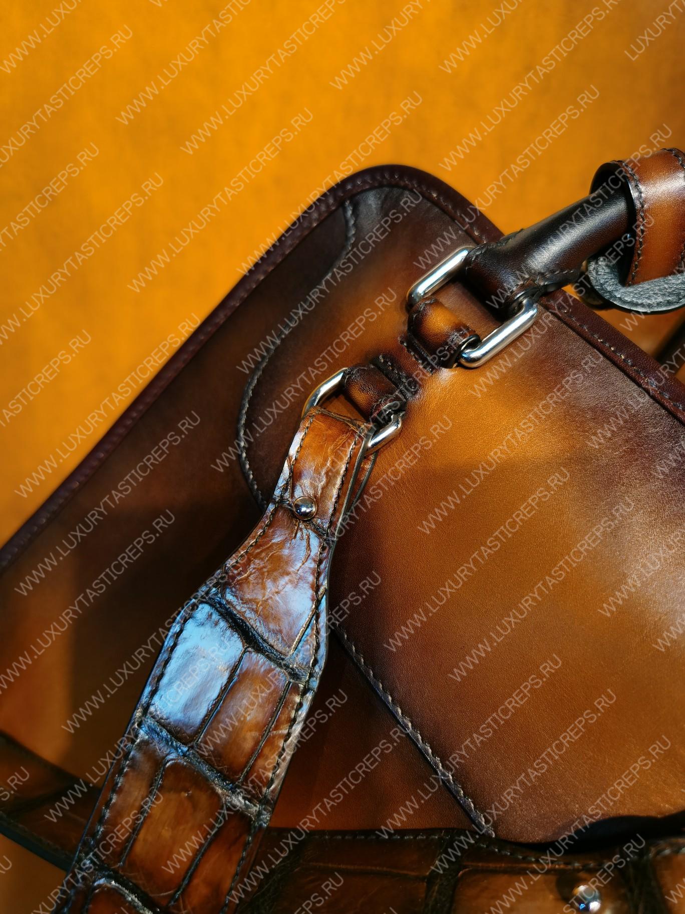 BERLUTI CROC EMBOSED LEATHER BACKPACK BROWN S1243-V3