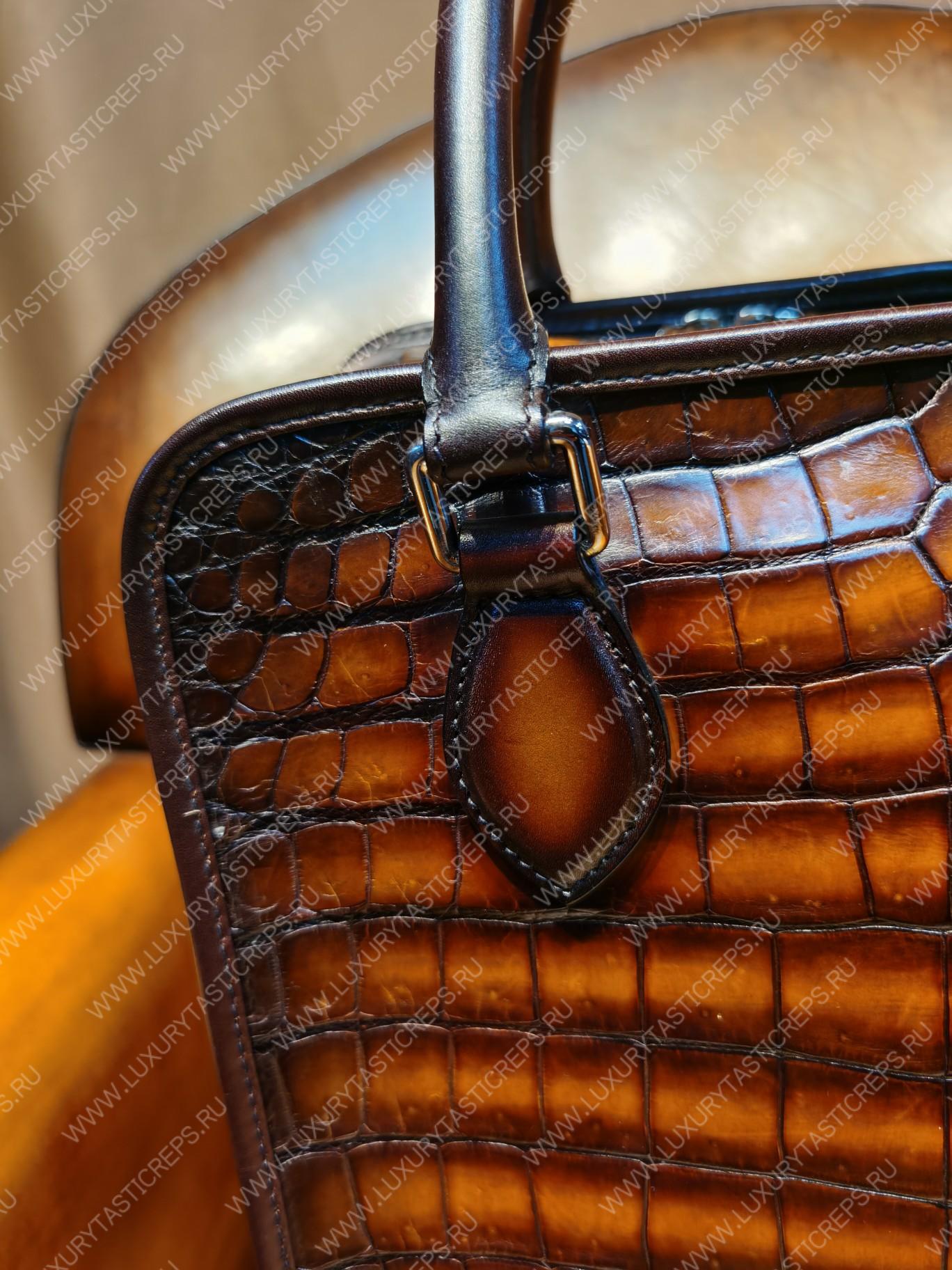 BERLUTI CROC EMBOSED LEATHER BACKPACK BROWN S1243-V3