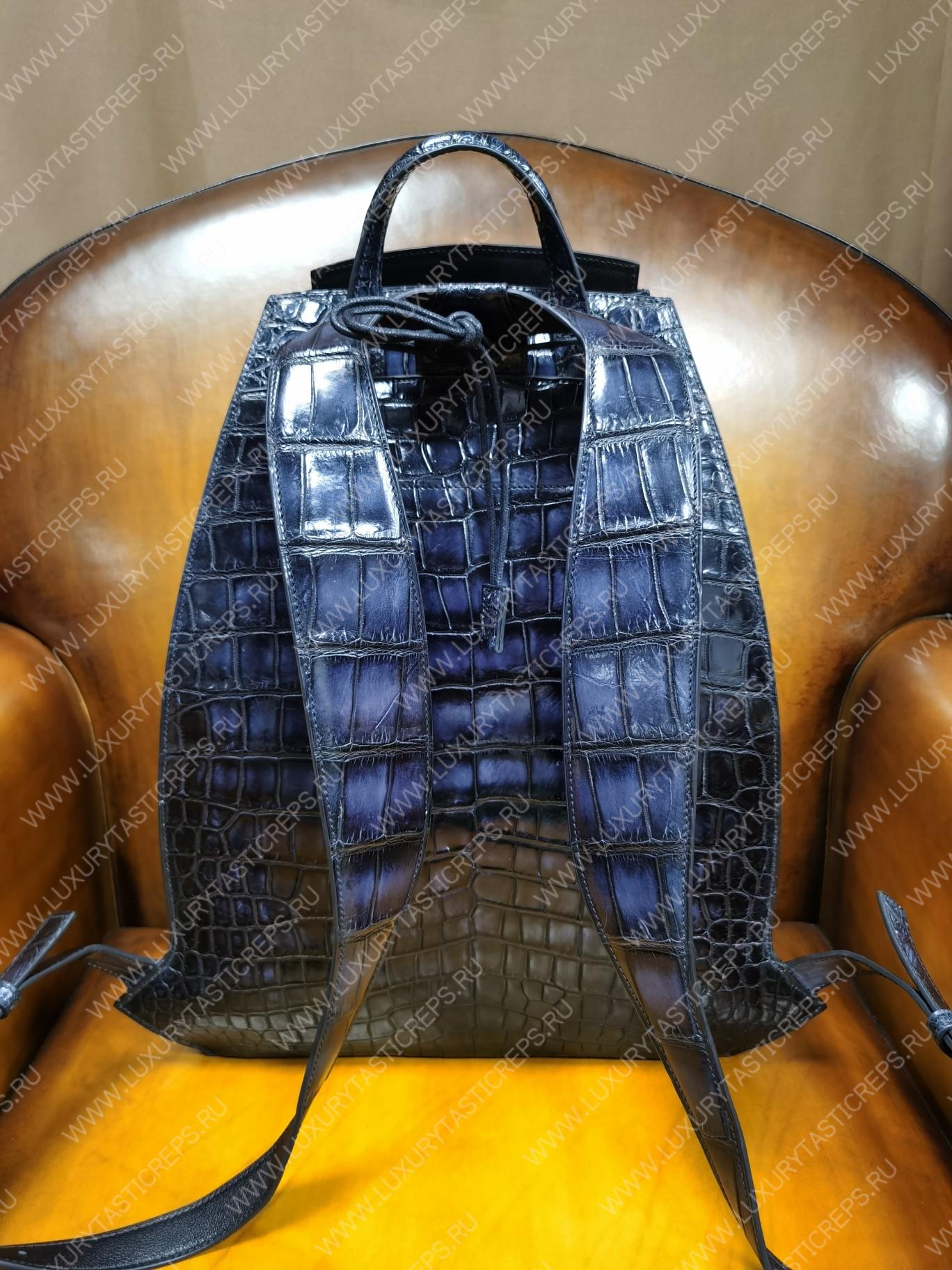 BERLUTI CROC EMBOSED LEATHER BACKPACK BLUE S1243-V3