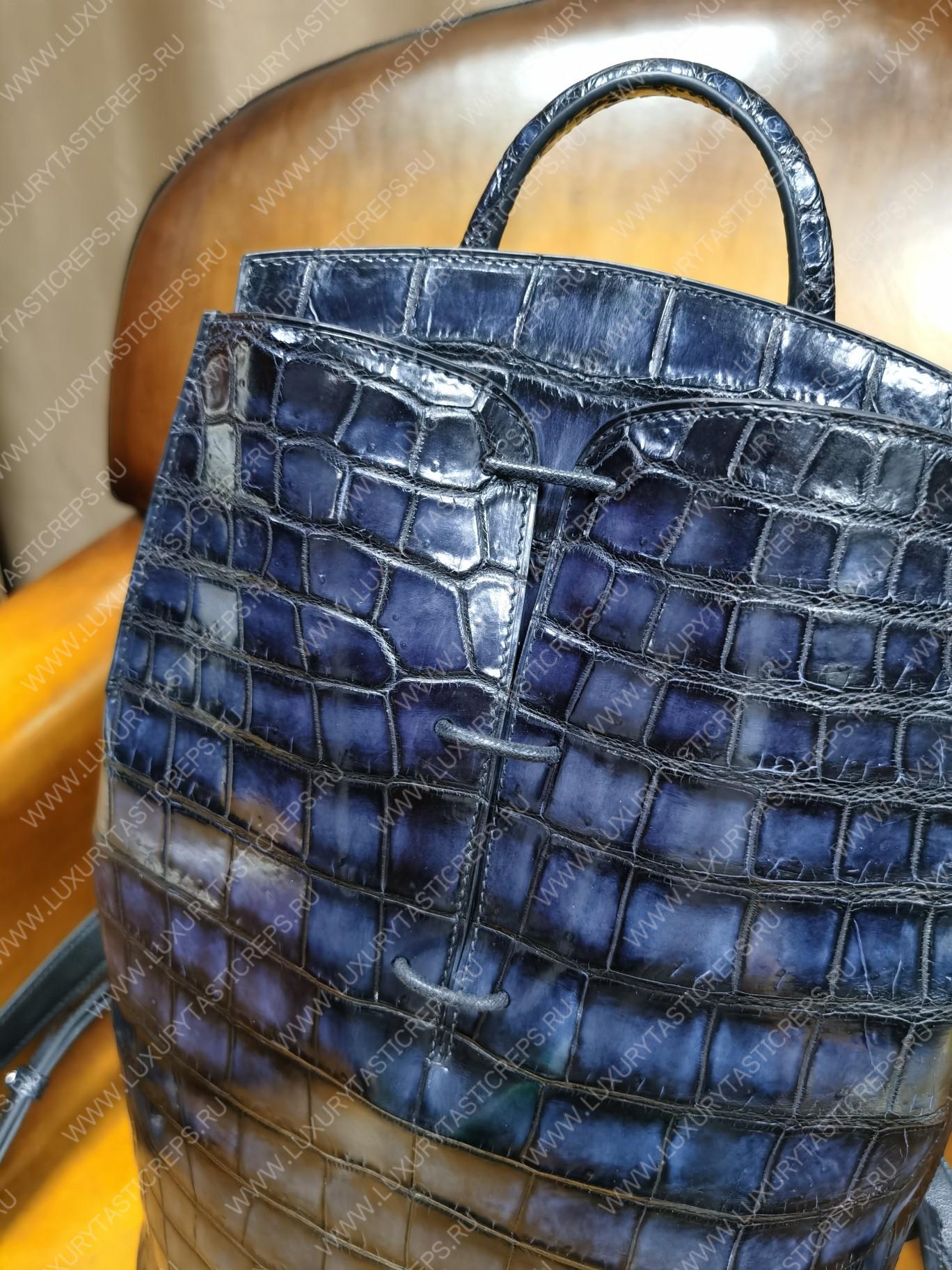 BERLUTI CROC EMBOSED LEATHER BACKPACK BLUE S1243-V3
