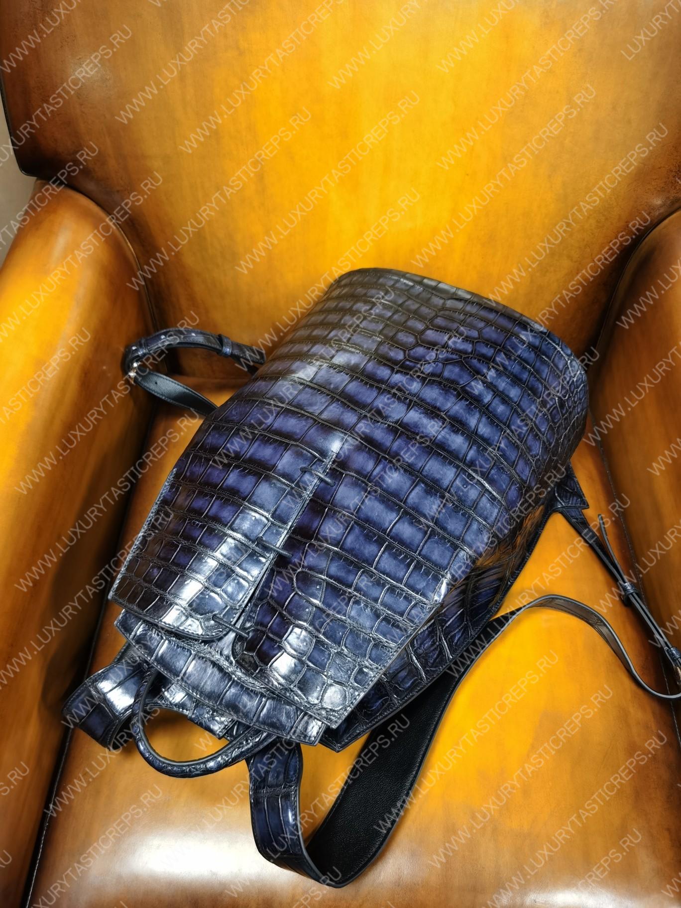 BERLUTI CROC EMBOSED LEATHER BACKPACK BLUE S1243-V3