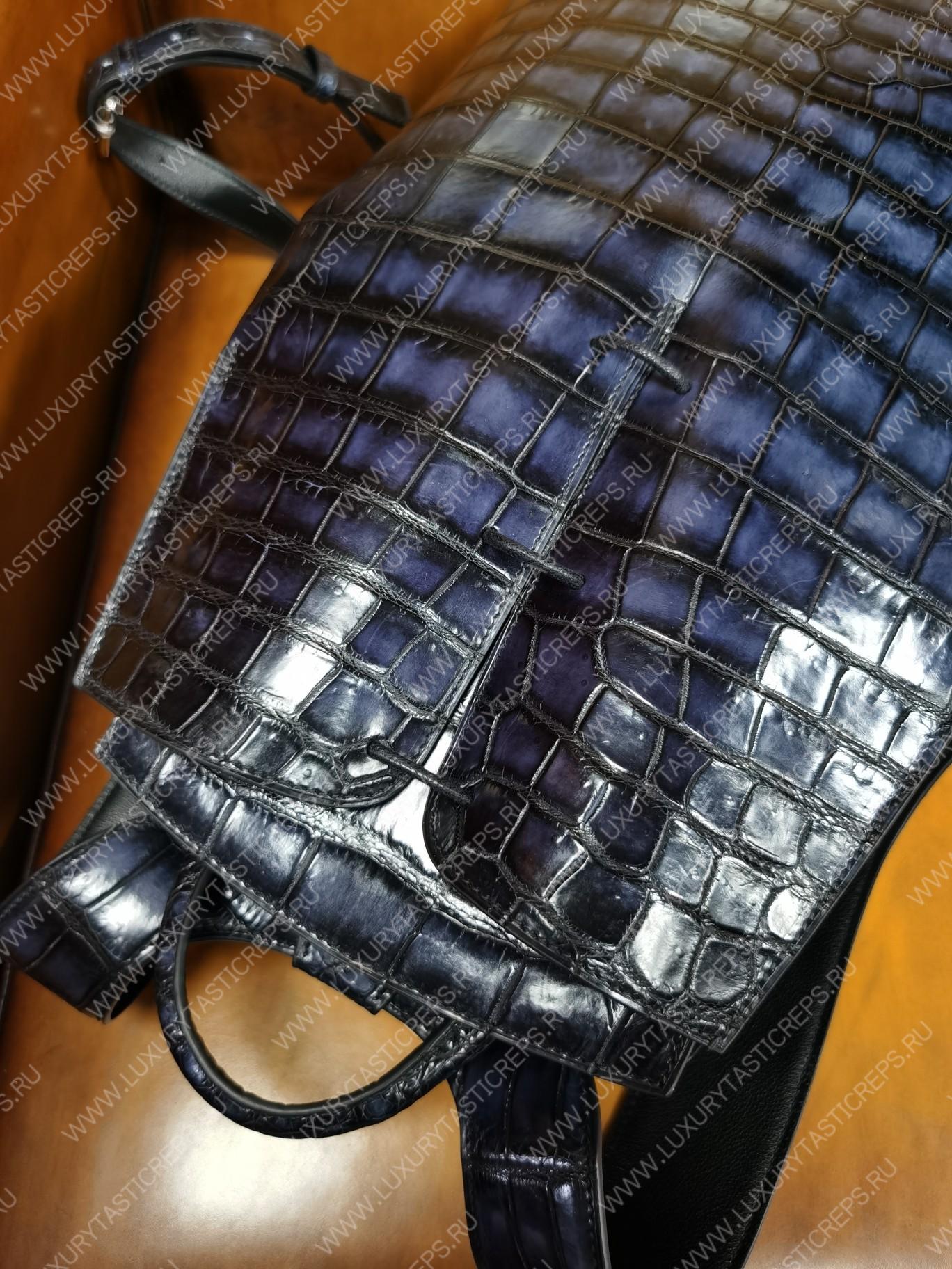 BERLUTI CROC EMBOSED LEATHER BACKPACK BLUE S1243-V3
