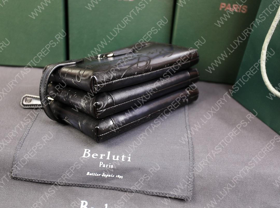BERLUTI TIRIWA SCRITTO LEATHER POUCH BLACK TIRIWA_NEO-JOUR-V2