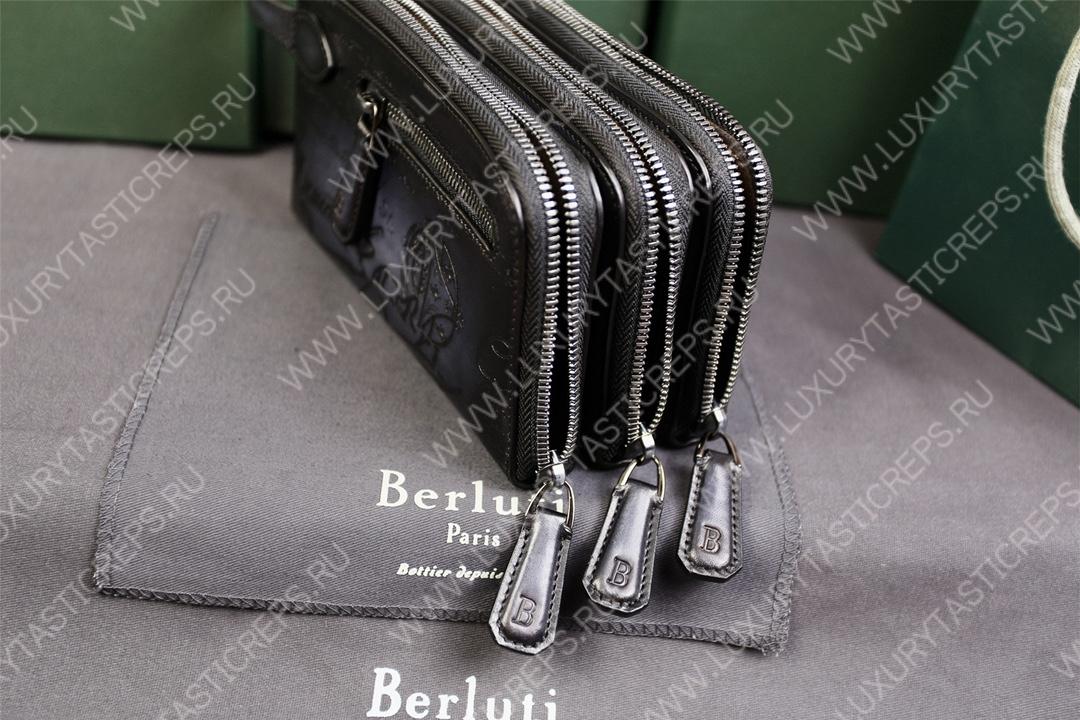BERLUTI TIRIWA SCRITTO LEATHER POUCH BLACK TIRIWA_NEO-JOUR-V2