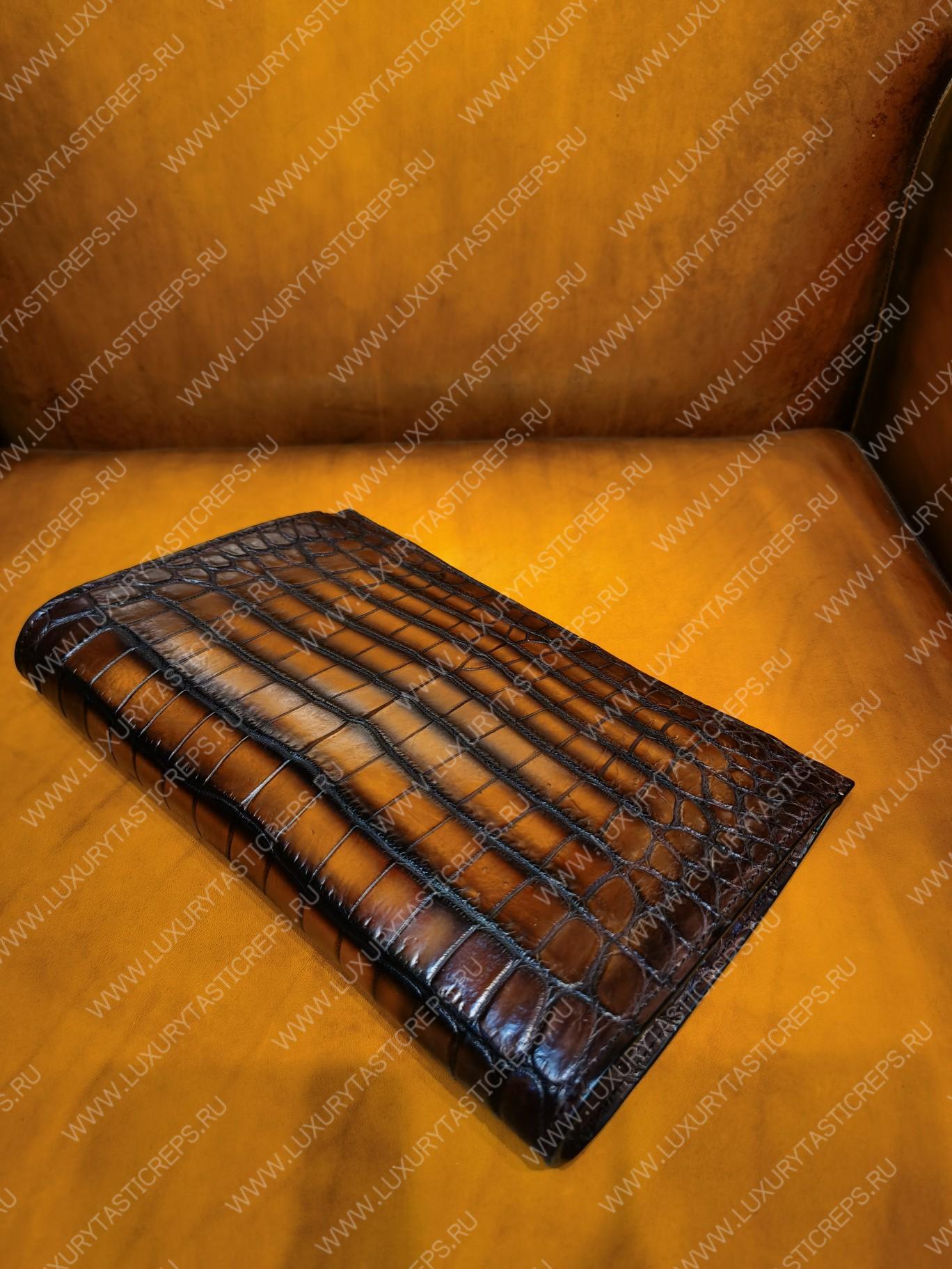 BERLUTI TERSIO ALLIGATOR LEATHER POUCH BROWN TERSIO-ALLIGATOR-E2