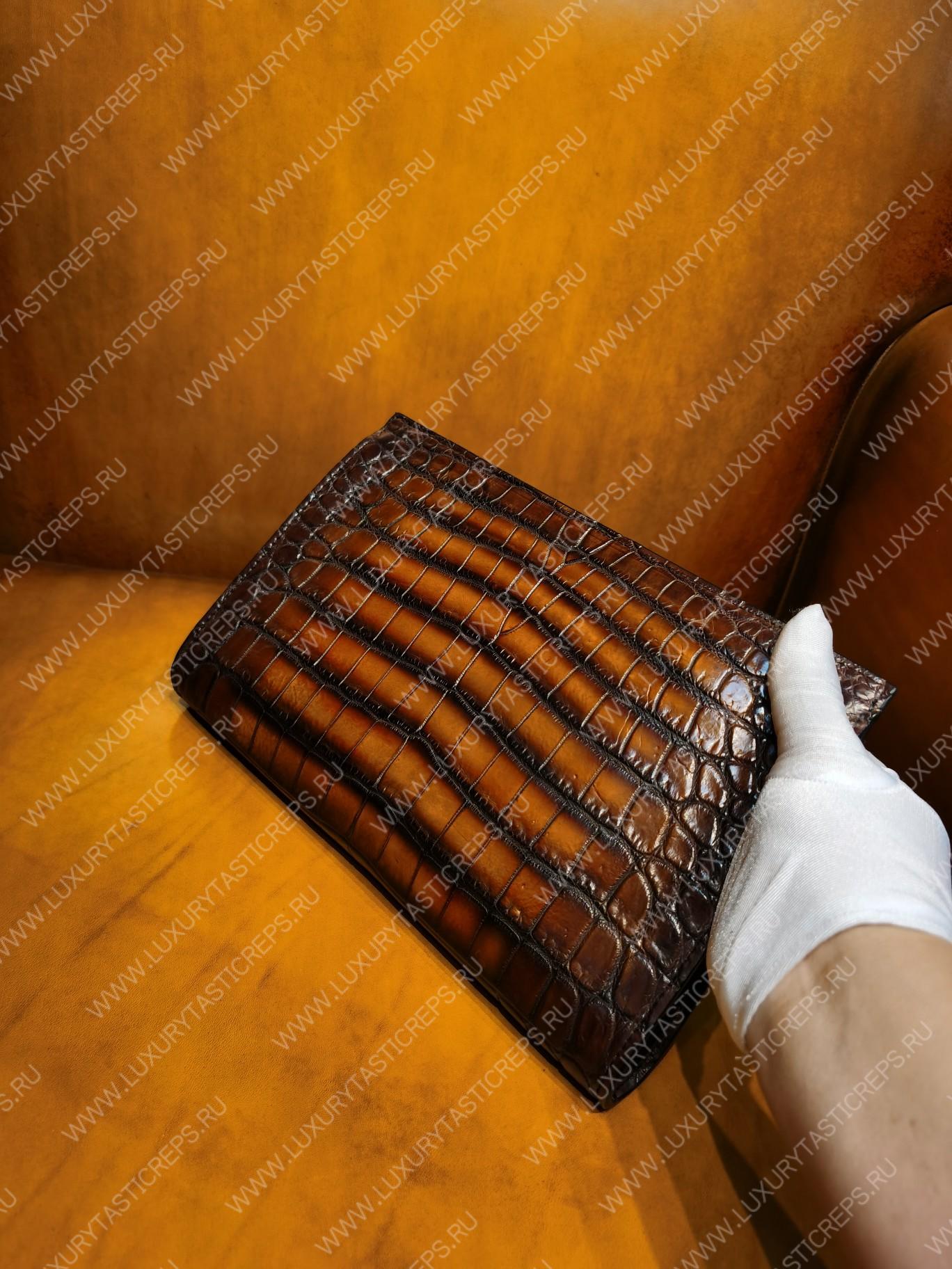 BERLUTI TERSIO ALLIGATOR LEATHER POUCH BROWN TERSIO-ALLIGATOR-E2