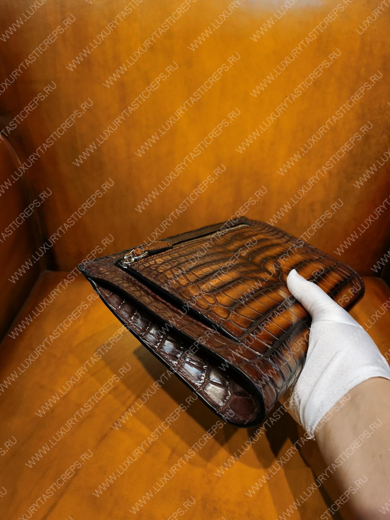 BERLUTI TERSIO ALLIGATOR LEATHER POUCH BROWN TERSIO-ALLIGATOR-E2