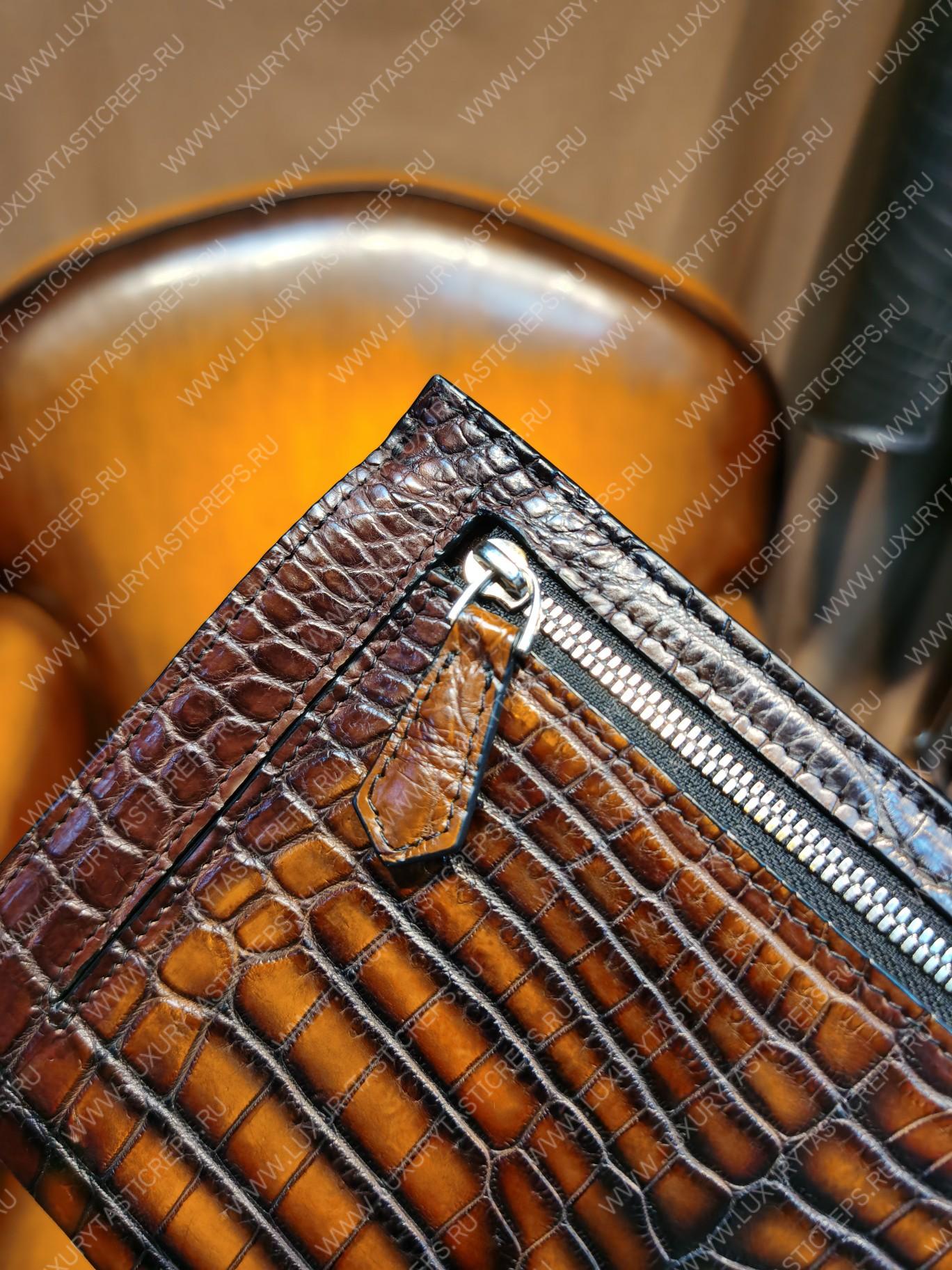 BERLUTI TERSIO ALLIGATOR LEATHER POUCH BROWN TERSIO-ALLIGATOR-E2