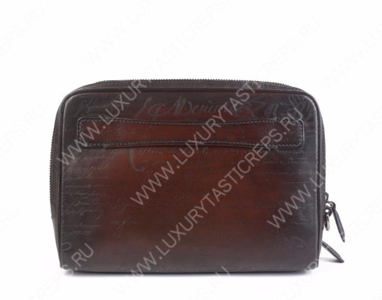 BERLUTI SCRITTO LEATHER POUCH RED BROWN 6783A9