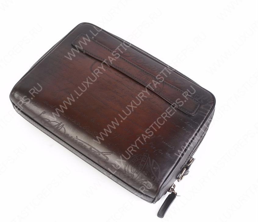 BERLUTI SCRITTO LEATHER POUCH RED BROWN 6783A9