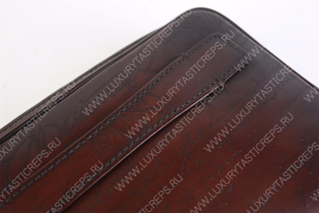 BERLUTI SCRITTO LEATHER POUCH RED BROWN 6783A9