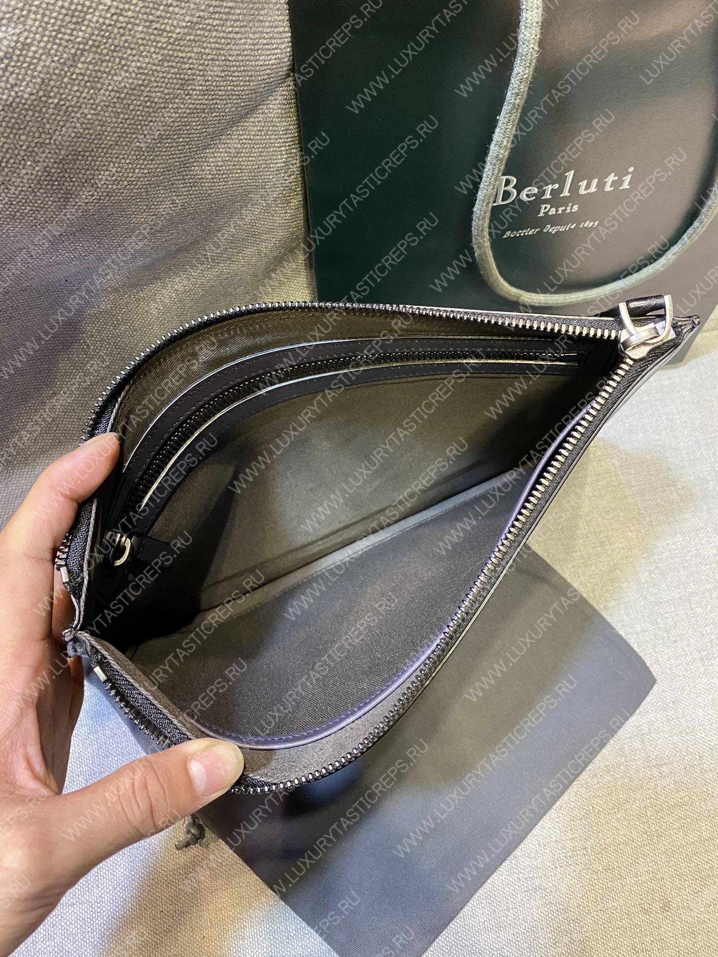 BERLUTI SCRITTO LEATHER POUCH BLACK JOUR-V3