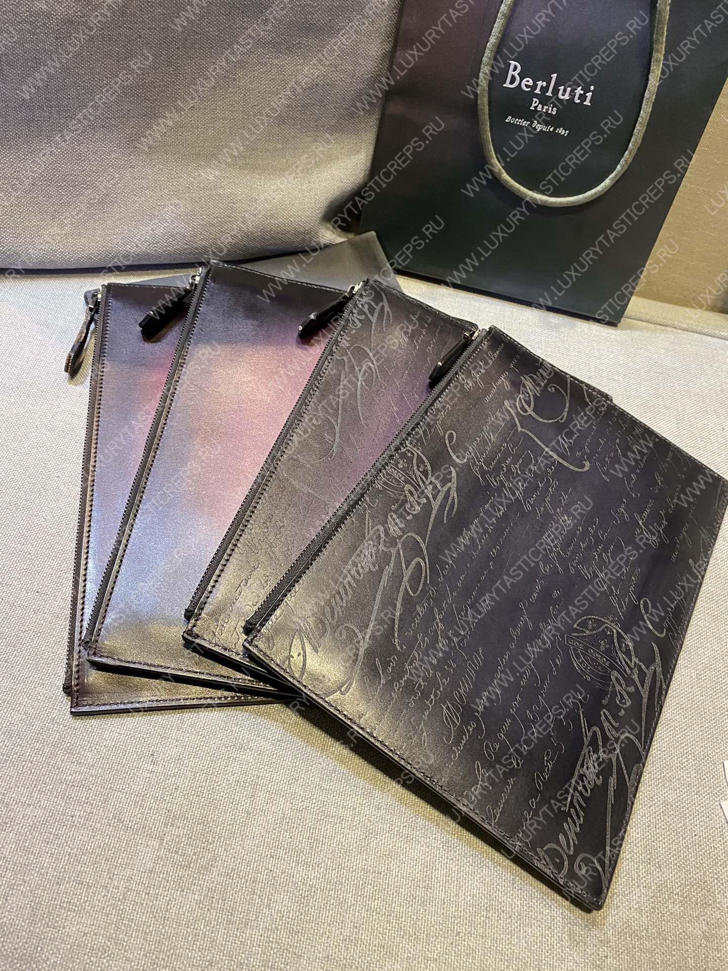 BERLUTI SCRITTO LEATHER POUCH BLACK JOUR-V3