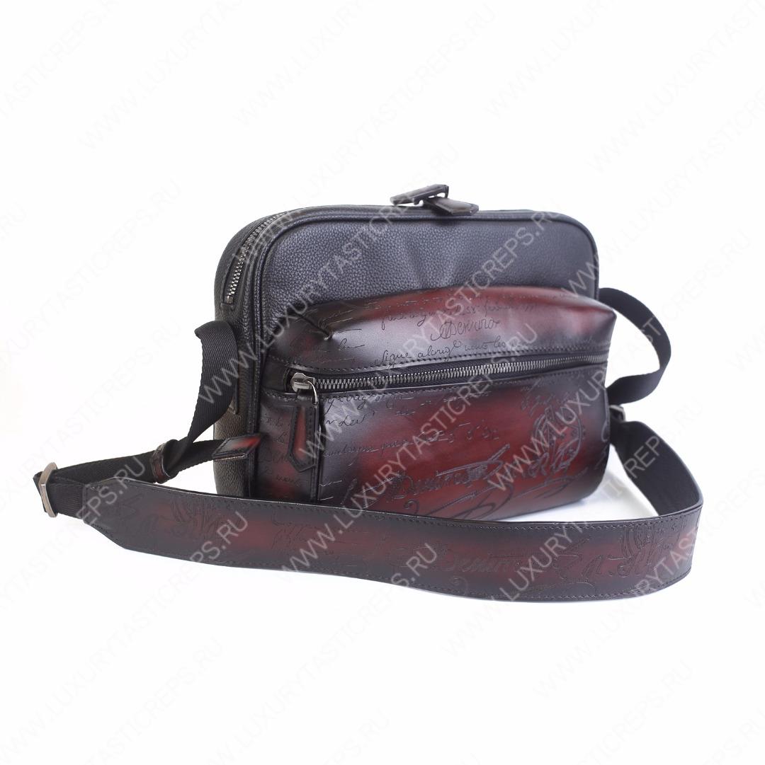 BERLUTI SCRITTO MESSENGER BAG BLACK, GREY AND WINE S-1063
