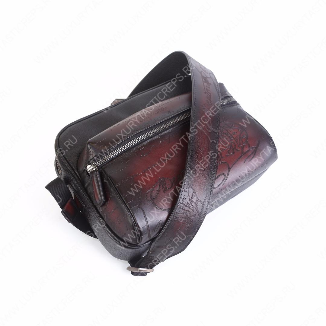 BERLUTI SCRITTO MESSENGER BAG BLACK, GREY AND WINE S-1063