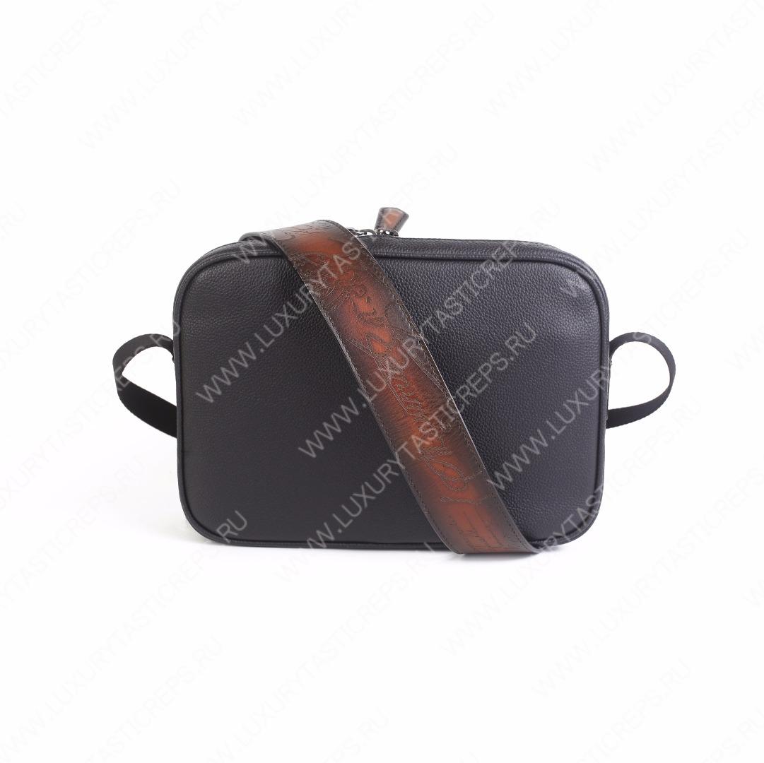 BERLUTI SCRITTO MESSENGER BAG BLACK GREY AND INTENSE COCOA S-1063