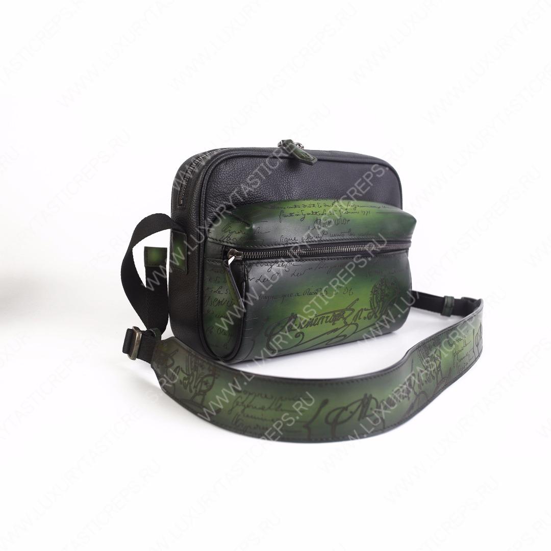 BERLUTI SCRITTO MESSENGER BAG BLACK GREY AND GREEN S-1063