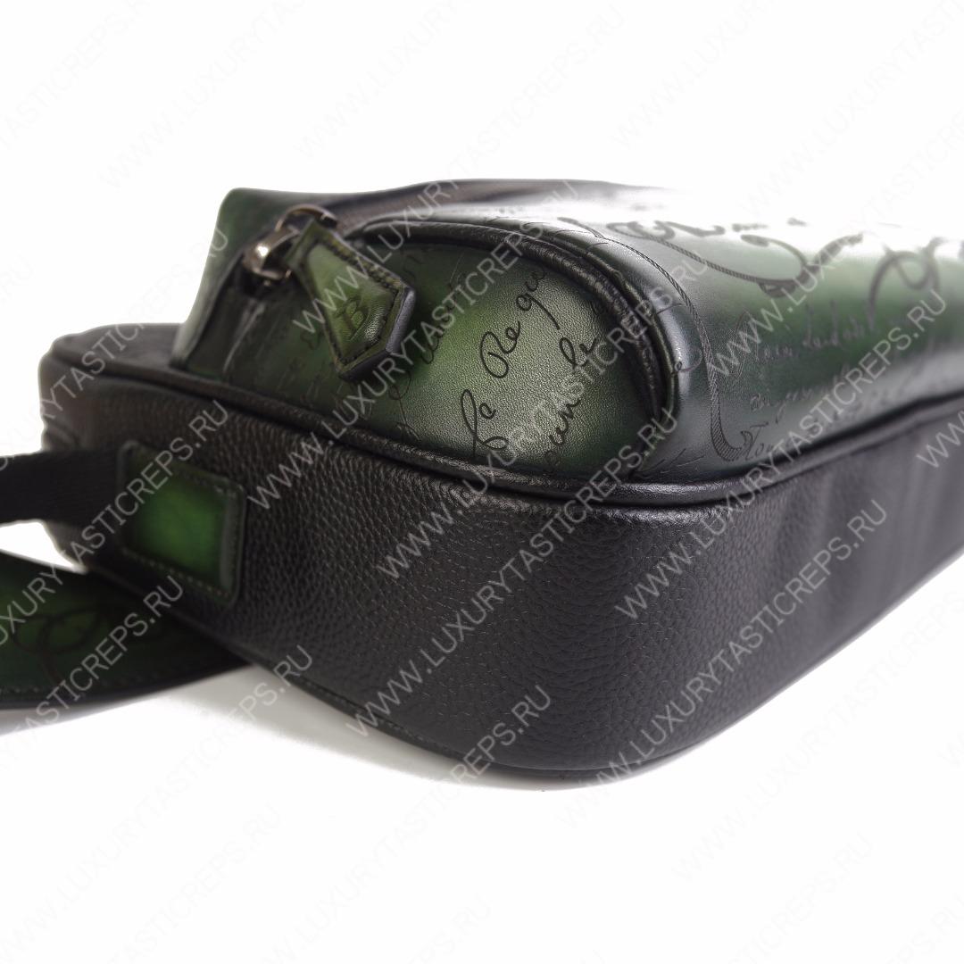 BERLUTI SCRITTO MESSENGER BAG BLACK GREY AND GREEN S-1063