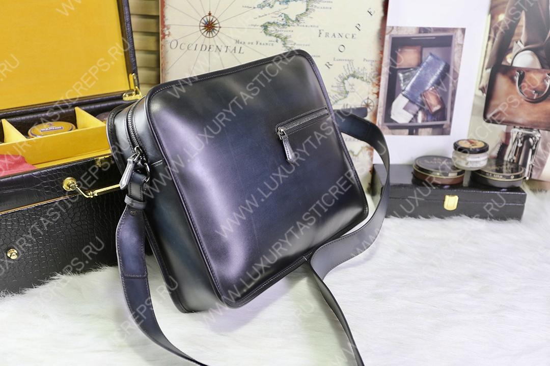 BERLUTI JOURNALIER LEATHER MESSENGER BLACK JOURNALIER-V81