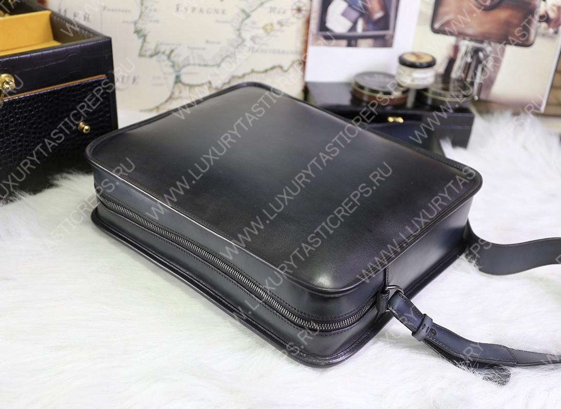 BERLUTI JOURNALIER LEATHER MESSENGER BLACK JOURNALIER-V81