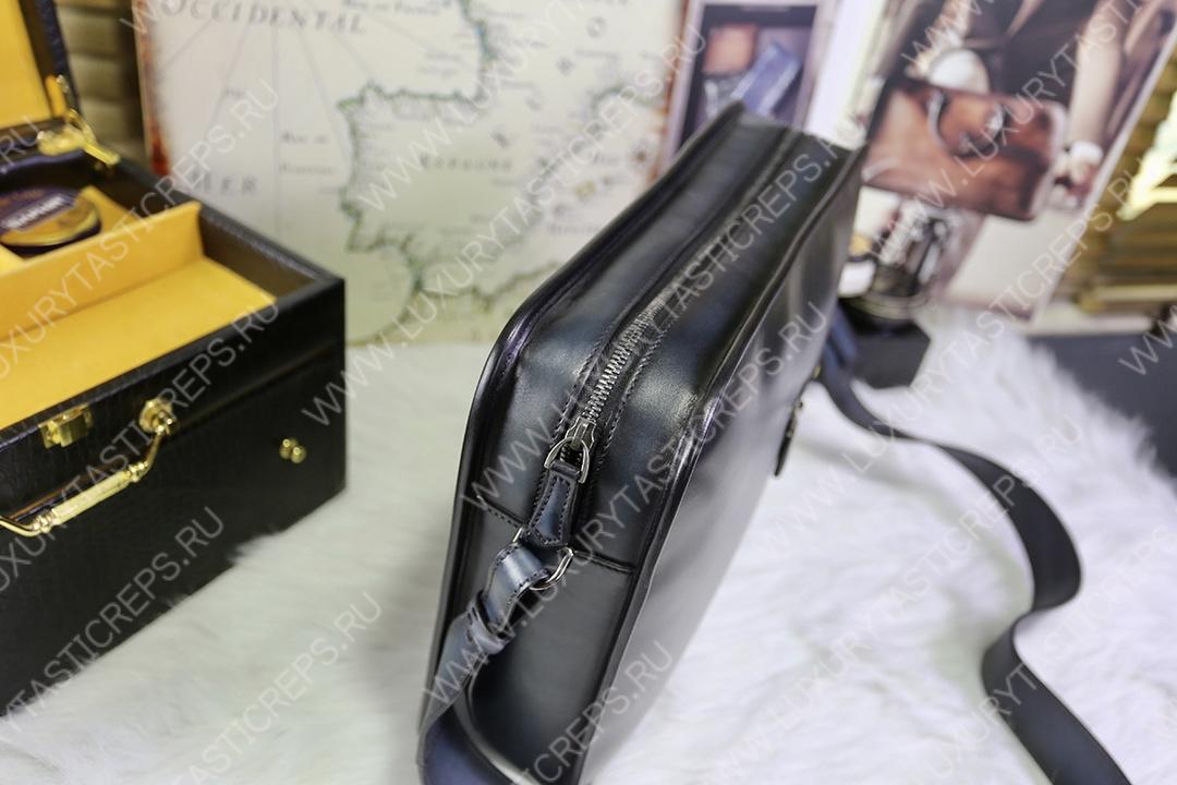 BERLUTI JOURNALIER LEATHER MESSENGER BLACK JOURNALIER-V81