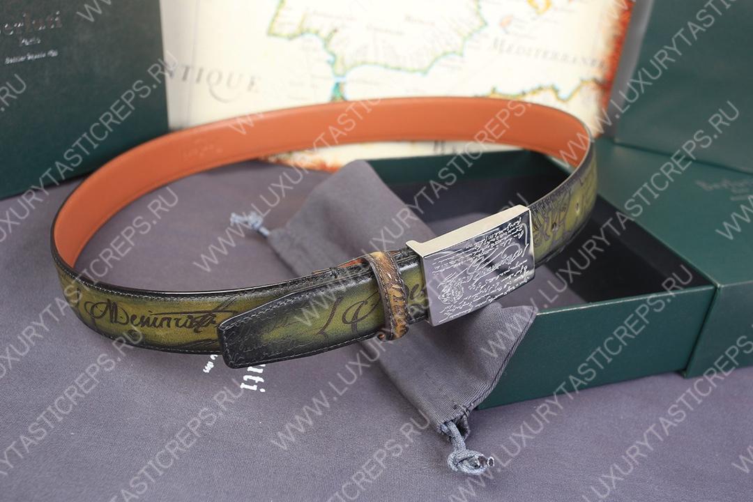 BERLUTI LEATHER BELT GREEN C0028-R1