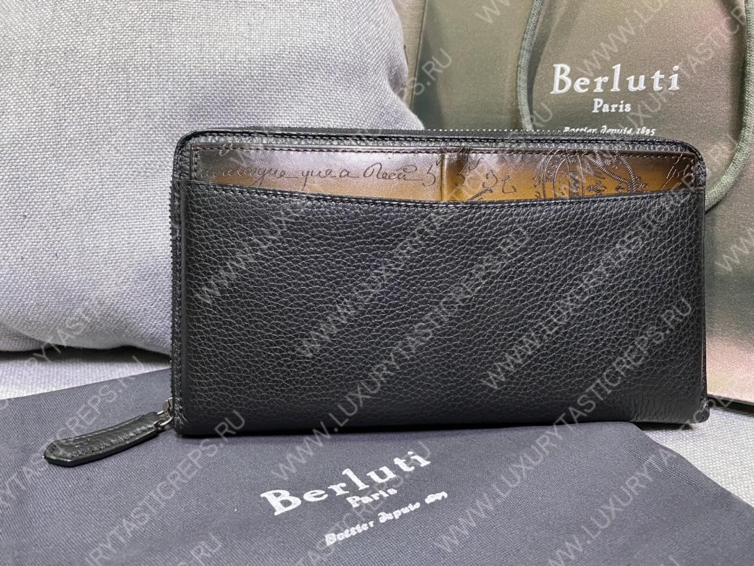 BERLUTI SCRITTO LEATHER LONG ZIPPED WALLET BLACK JOUR-V2