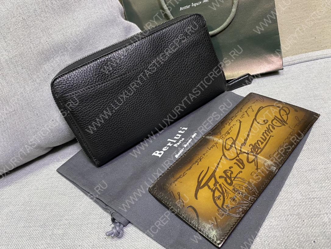 BERLUTI SCRITTO LEATHER LONG ZIPPED WALLET BLACK JOUR-V2