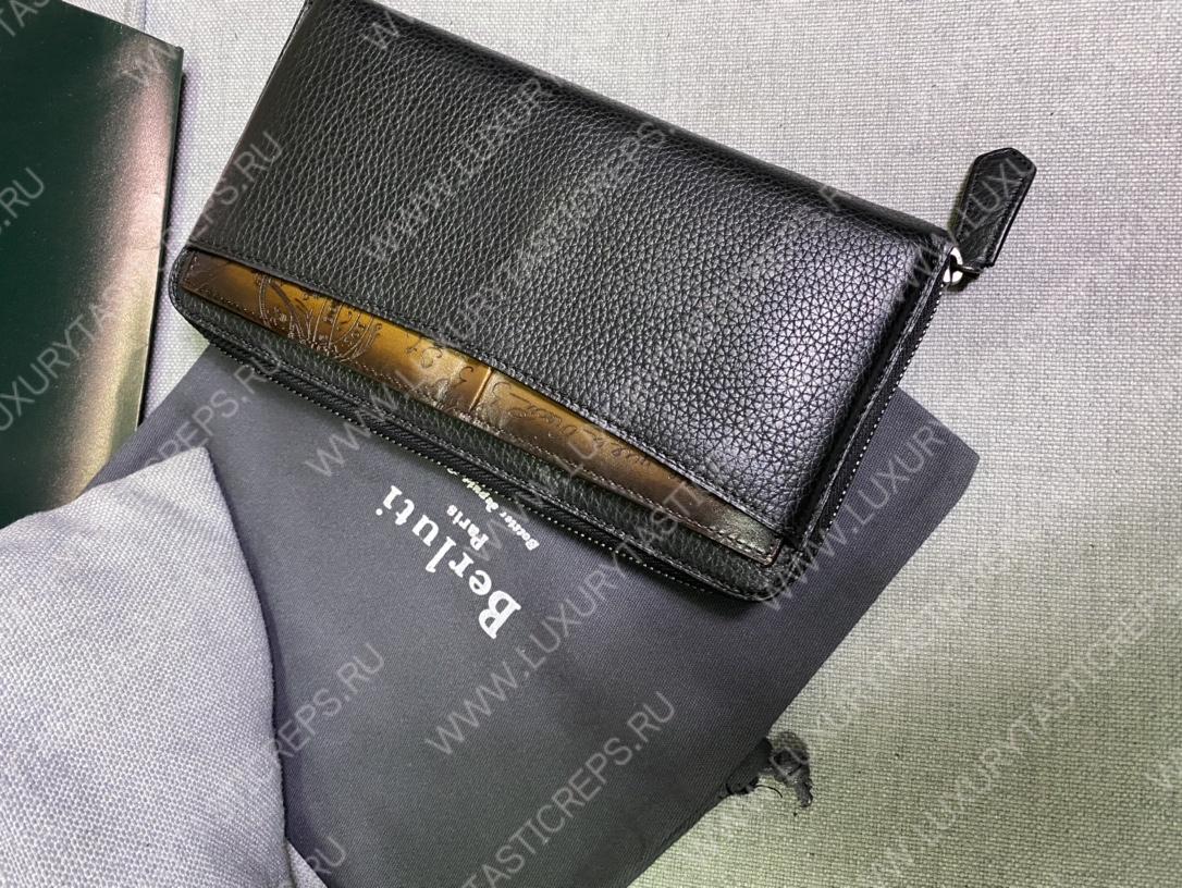 BERLUTI SCRITTO LEATHER LONG ZIPPED WALLET BLACK JOUR-V2