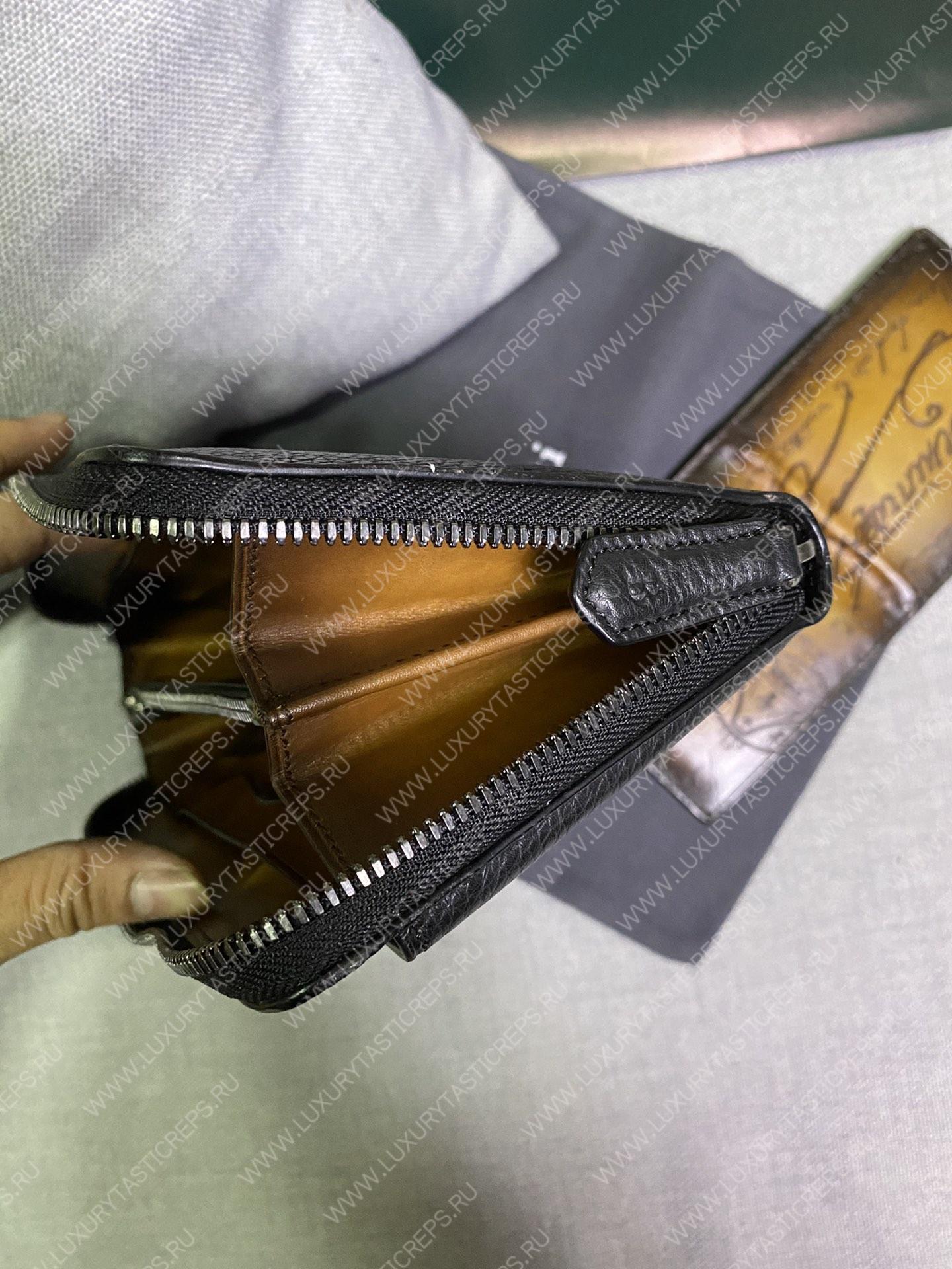 BERLUTI SCRITTO LEATHER LONG ZIPPED WALLET BLACK JOUR-V2