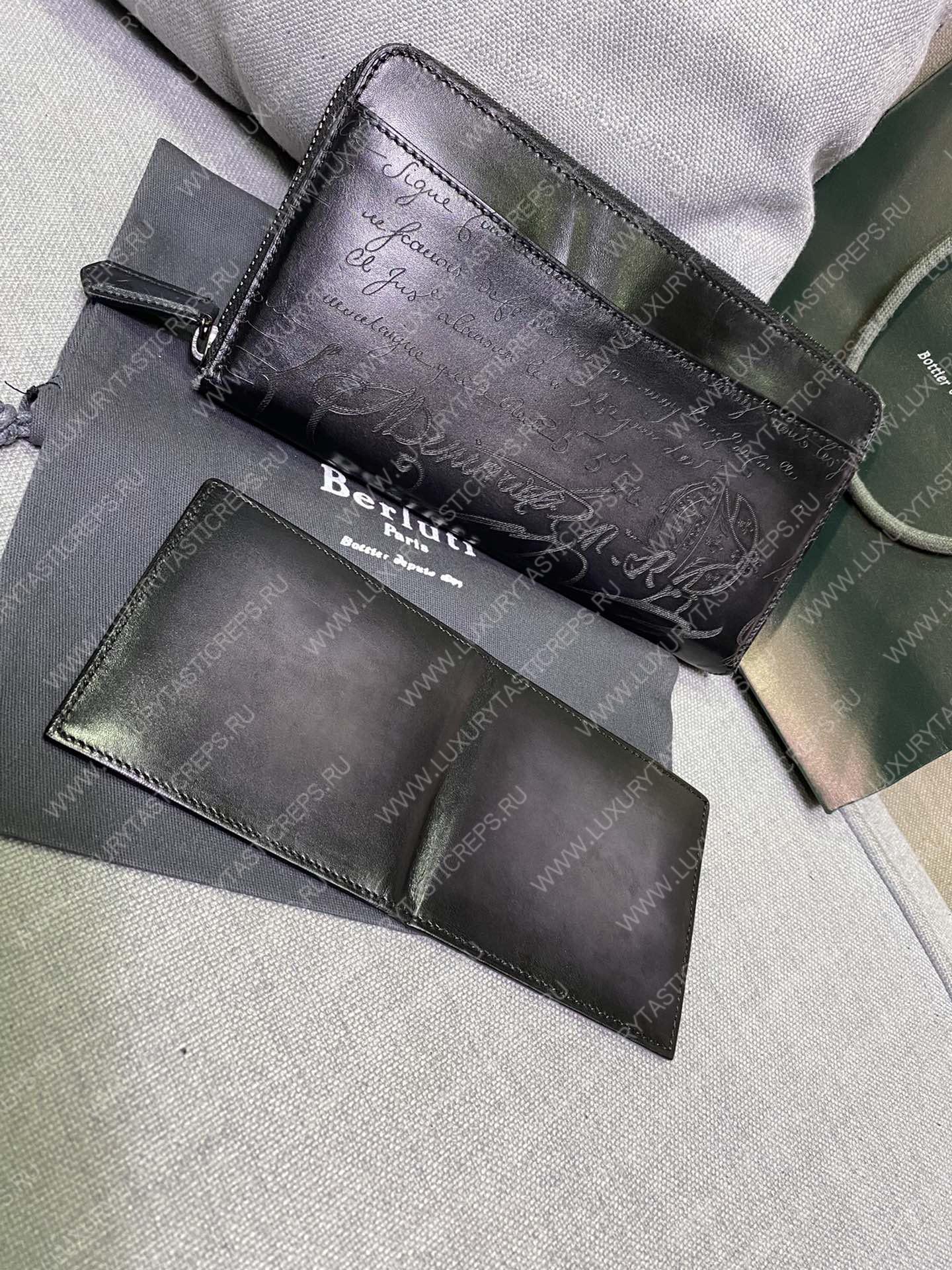 BERLUTI SCRITTO LEATHER LONG ZIPPED WALLET BLACK JOUR-V2