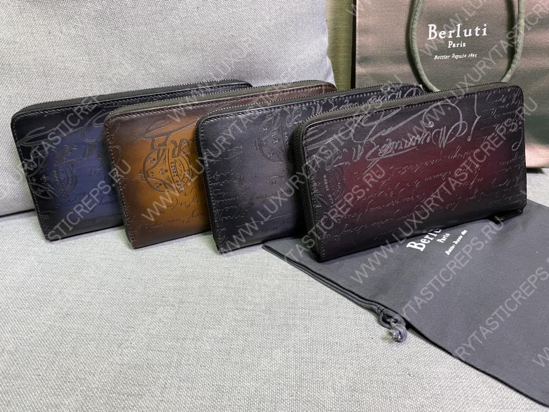 BERLUTI SCRITTO LEATHER LONG ZIPPED WALLET BLACK JOUR-V2